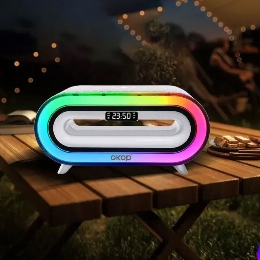 Parlante Multifuncional Portátil RGB con base de carga