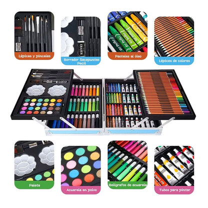 Kit/set De Arte Dibujo Maletin Metalico 145 Piezas Niños